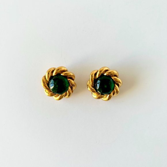 Chanel Green Gemstone Earrings